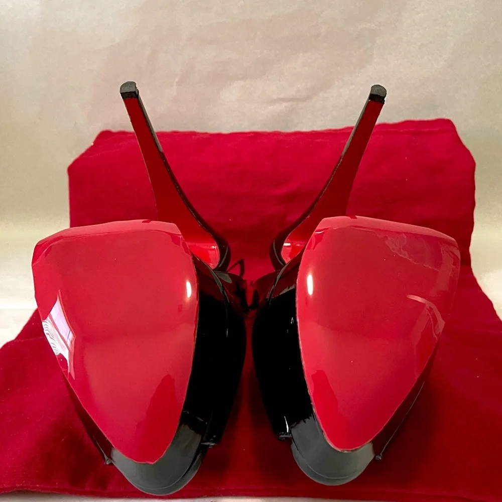 Christian Louboutin “Lady peep” sling peeptoe pumps 150mm Blk patent lthr EU37